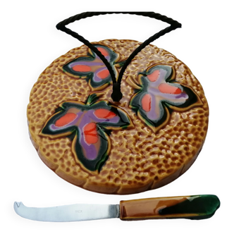 Vallauris cheese board + knife with colored leaf decor