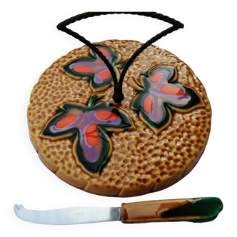 Vallauris cheese board + knife with colorful leaf decoration