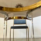 Ancienne table à manger design italien d'Alessandro Albrizzi années 70 lucite et laiton