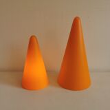 Table lamps, model Teepee, from the 80s in double-layer glass (orange and milky white)