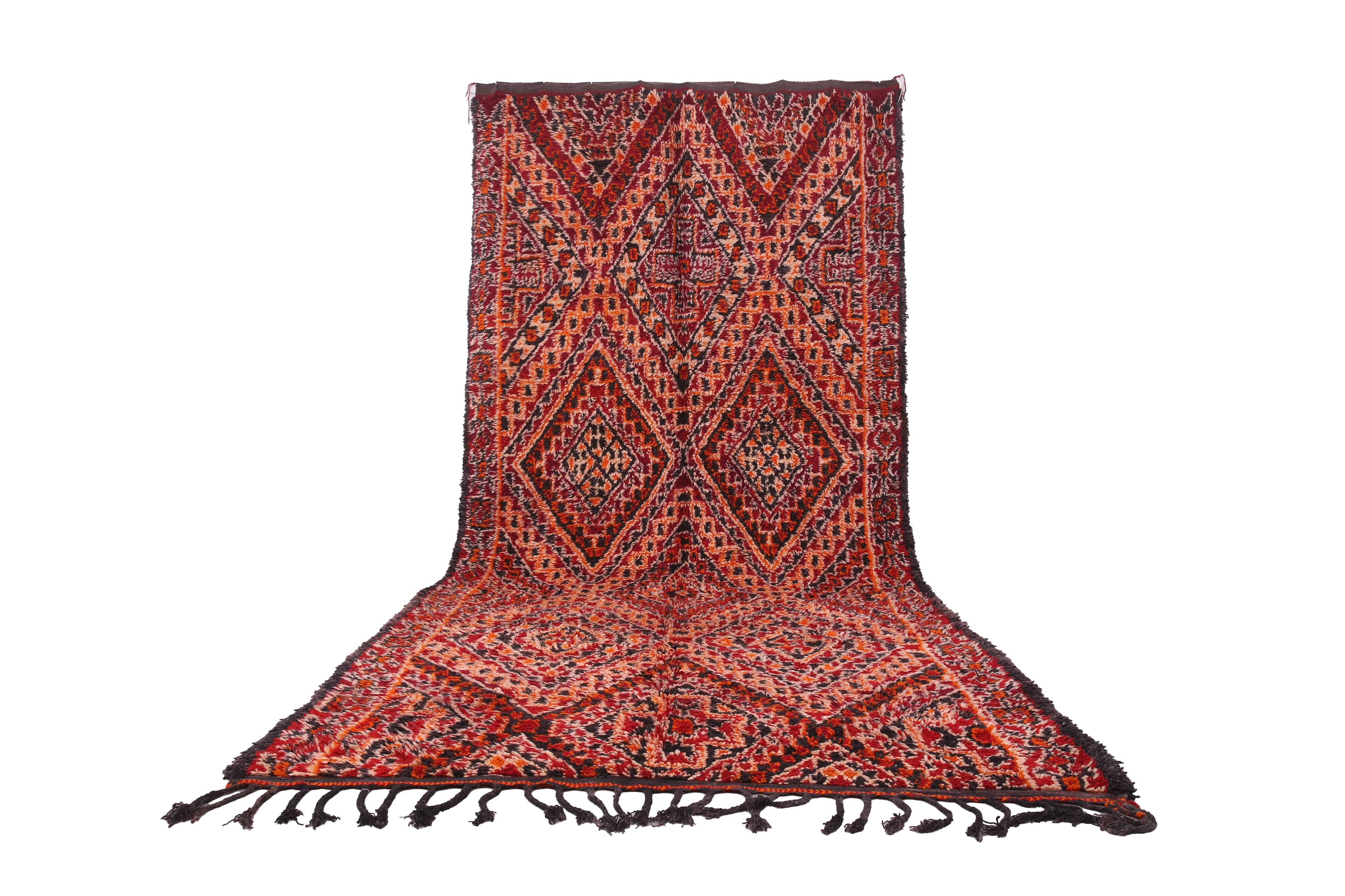 Grand tapis marocain vintage fait main 186 x 412 cm - Tapis en laine berbère antique