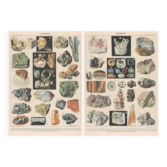 Lot two old lithograph plates on minerals 1900