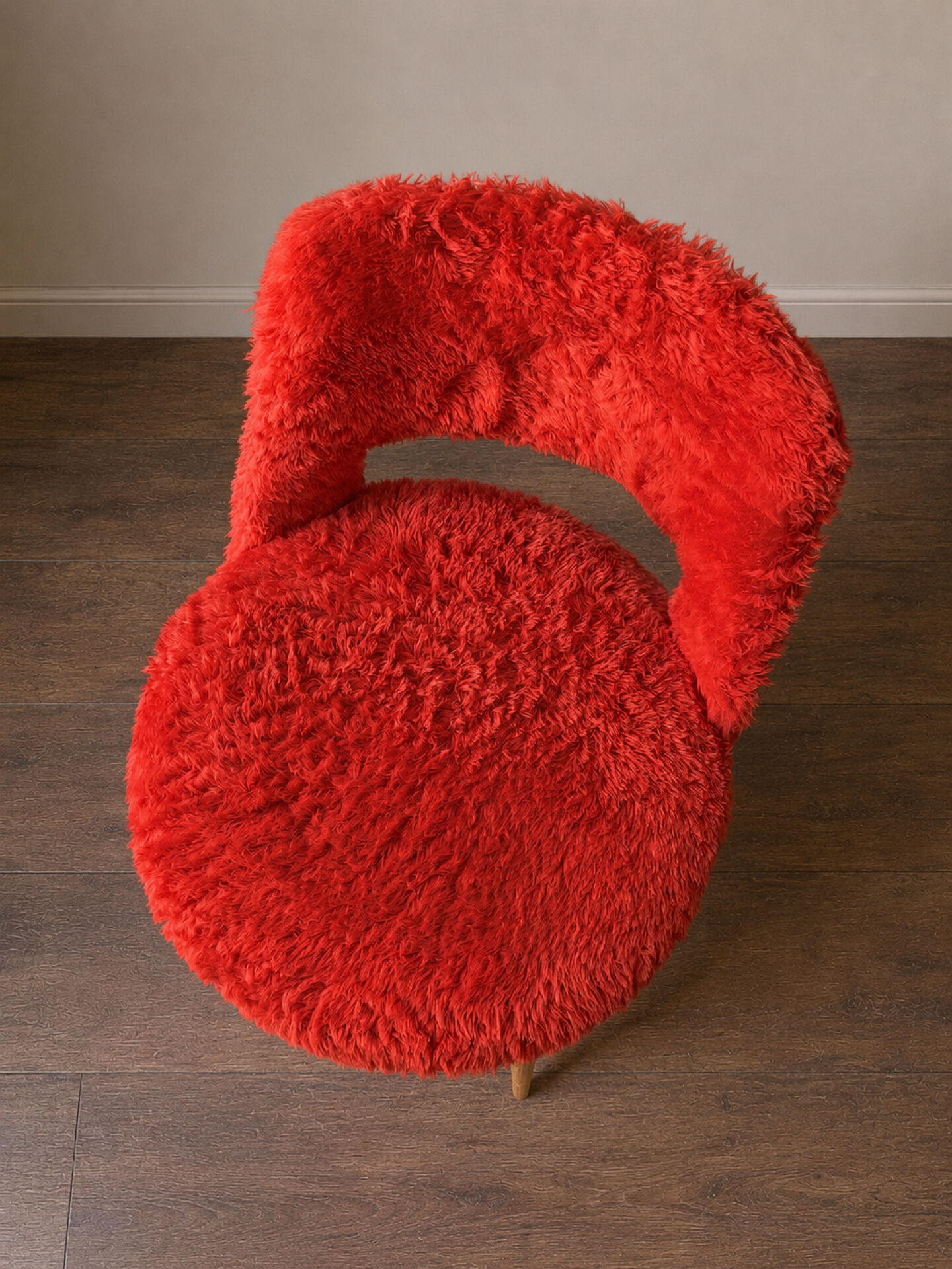 Pair of vintage red shaggy armchairs from the 1960s.