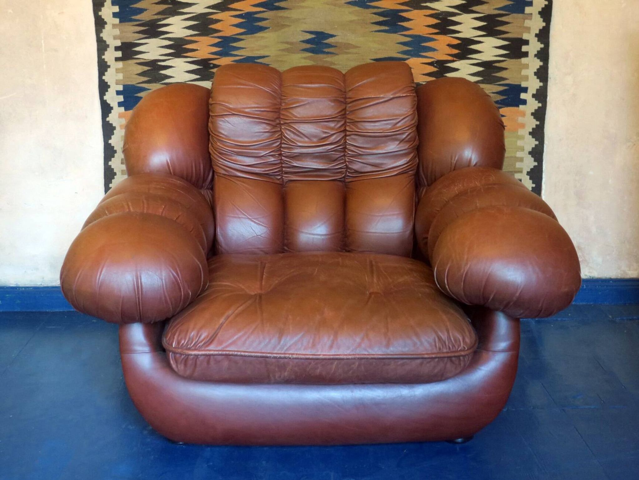 Large Italian leather lounge chair after Rino Maturi, 1970s