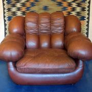Large Italian leather lounge chair after Rino Maturi, 1970s