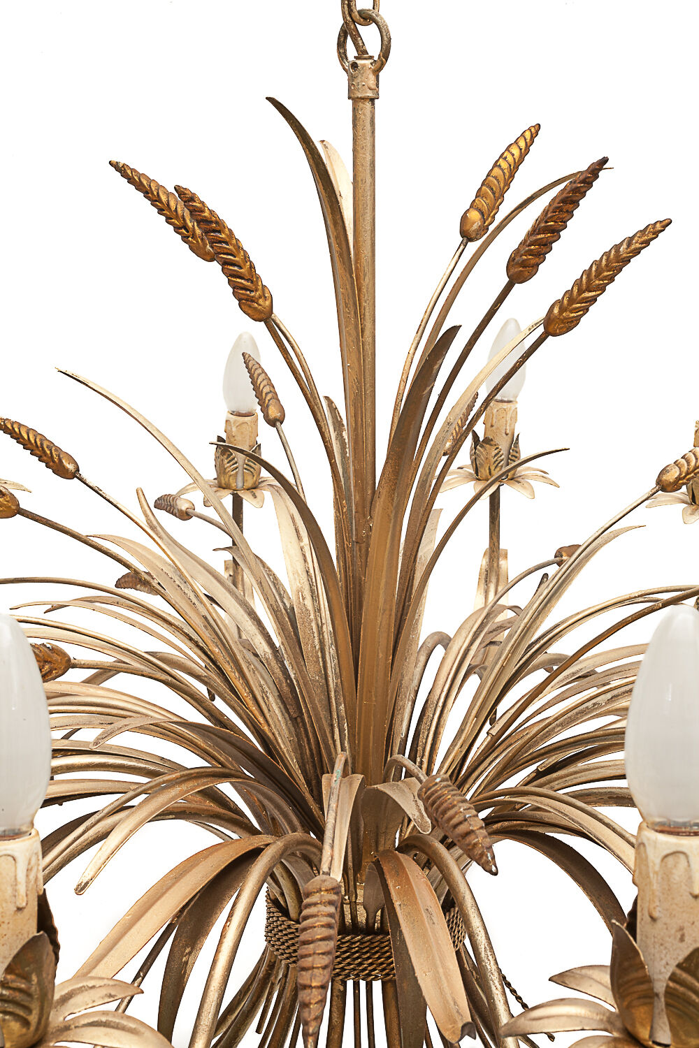 Pair of 12-burner wheat sheaf chandeliers by Hans Kogl