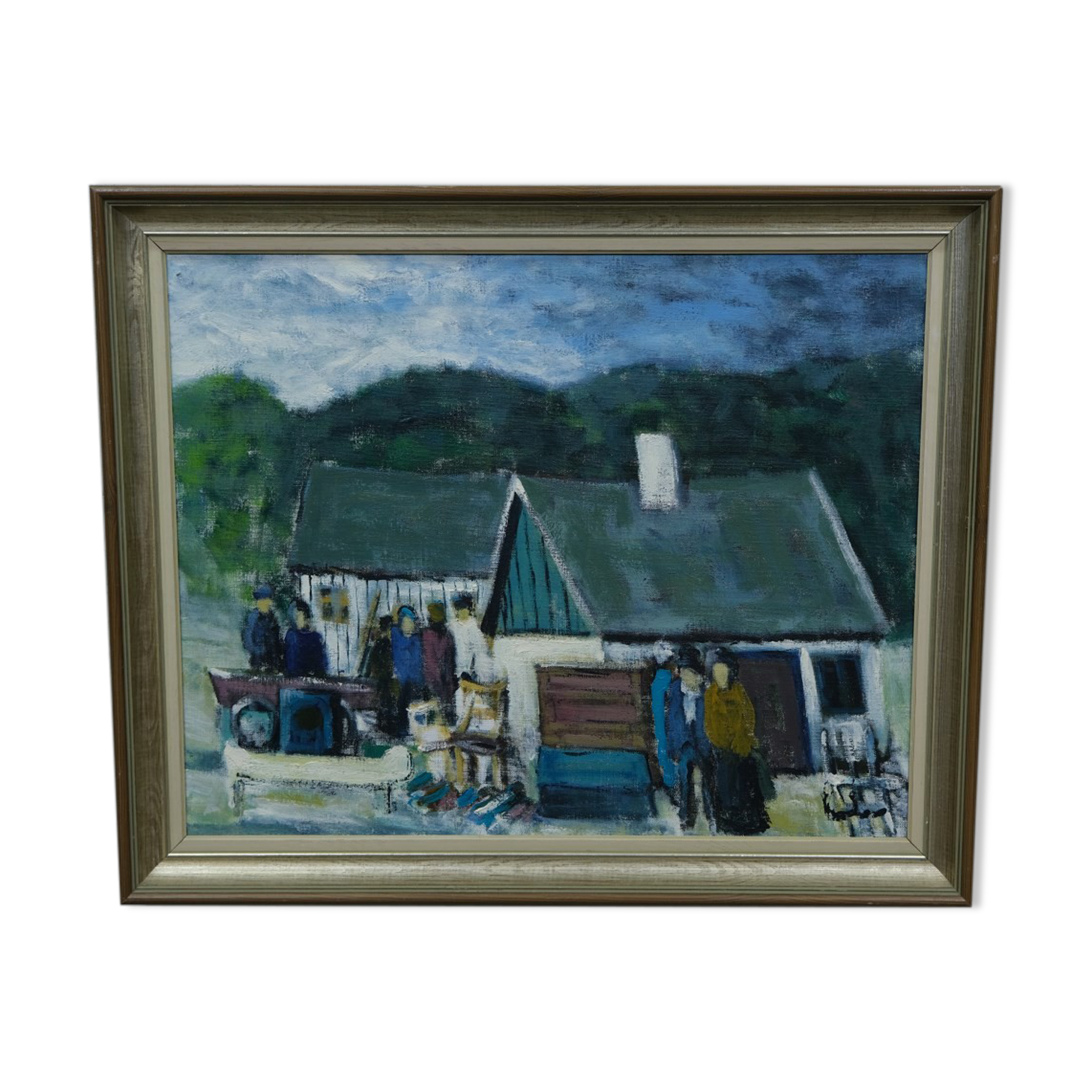 Kai christensen, scandinavian modern painting, 1960s, oil on canvas, framed