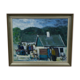 Kai christensen, scandinavian modern painting, 1960s, oil on canvas, framed