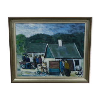 Kai christensen, scandinavian modern painting, 1960s, oil on canvas, framed