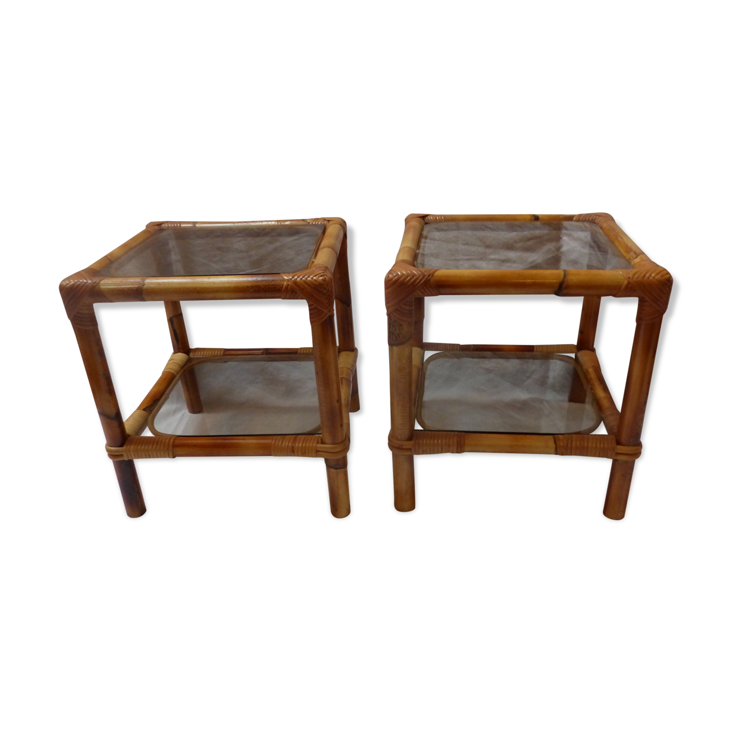 Pair of nightstands in rattan