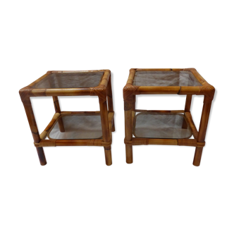 Pair of nightstands in rattan