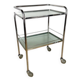 Modernist chrome and vintage frosted glass serving trolley
