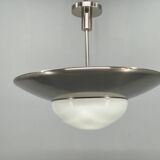 Suspension Bauhaus en nickel et verre, Tchécoslovaquie des années 1930