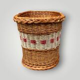 Old basket - wicker basket and woven scoubidou - 1960s
