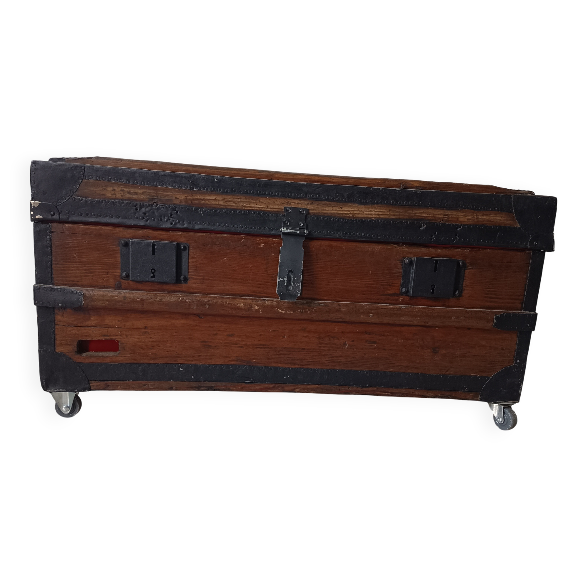 Old trunk with red velvet interior