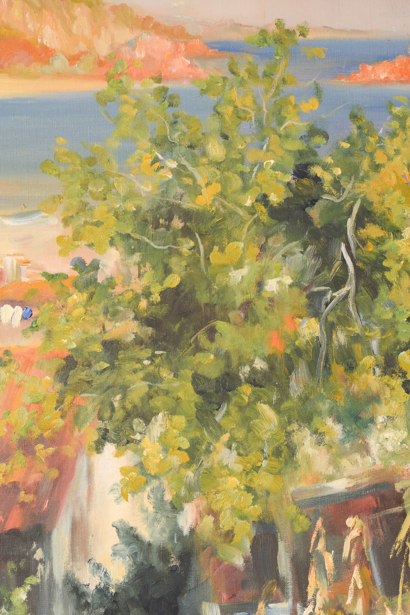 Impressionist seaside landscape with village