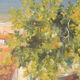 Impressionist seaside landscape with village
