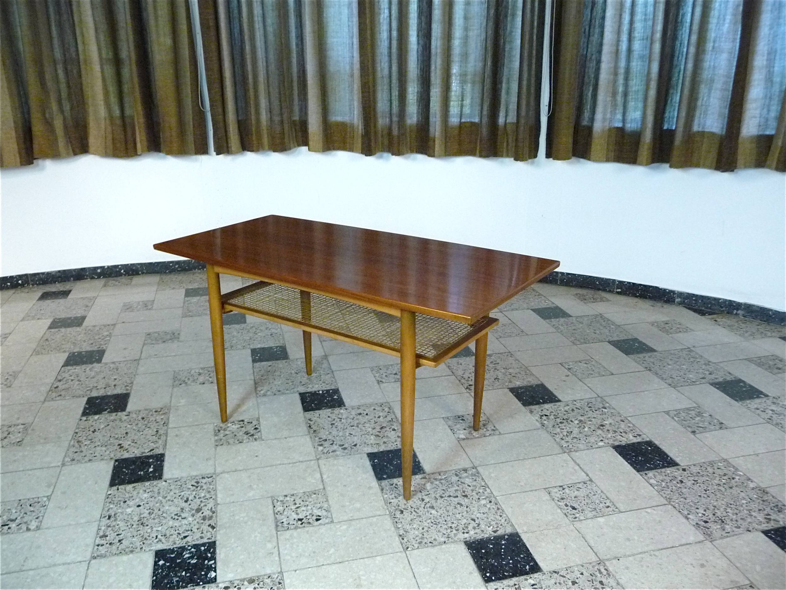 Wilhelm Knoll Side or Coffee Table with Lower Shelf in Woven Cane, Germany 1950s