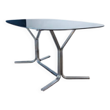 Large 70s dining table – chrome base and glass top