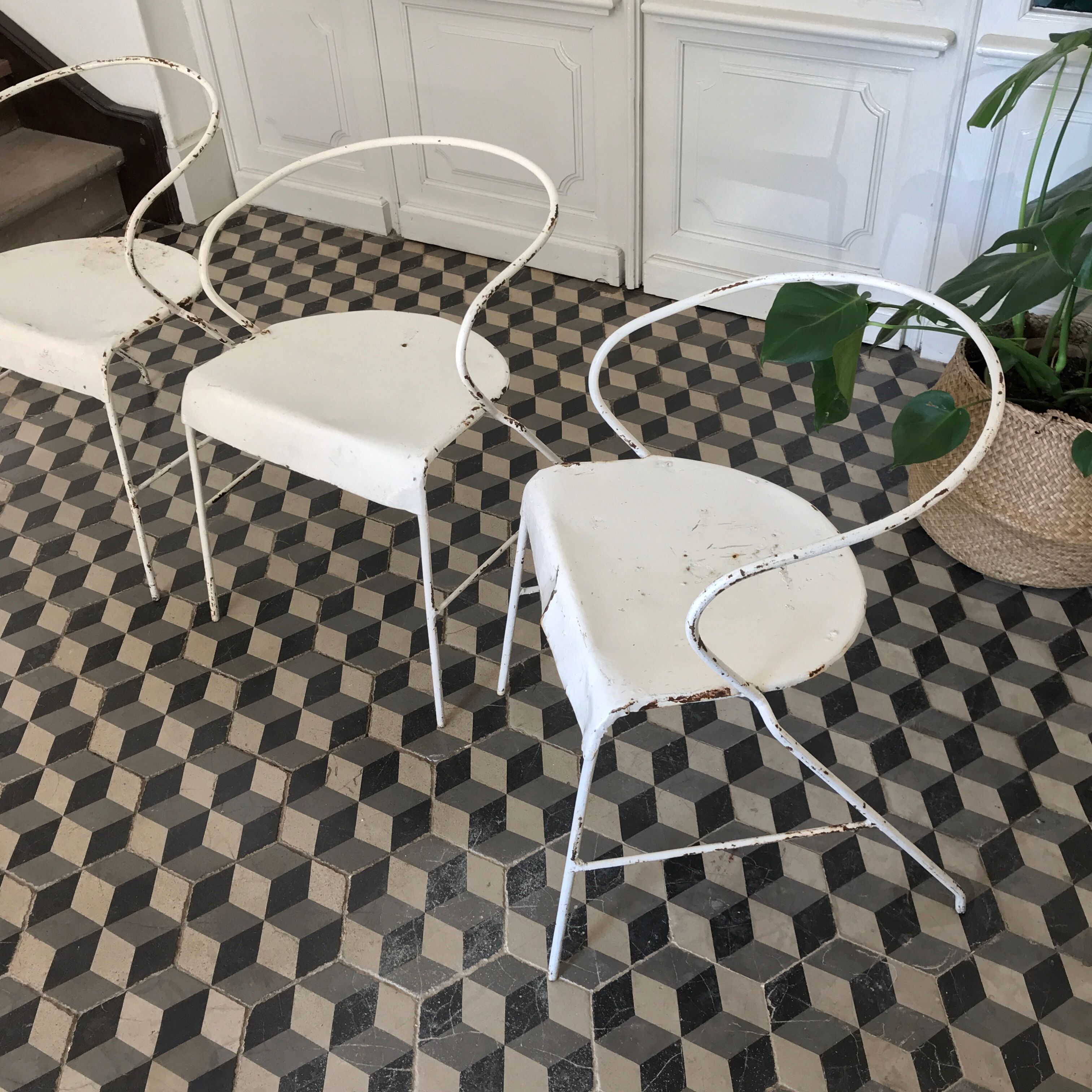 White metal chairs