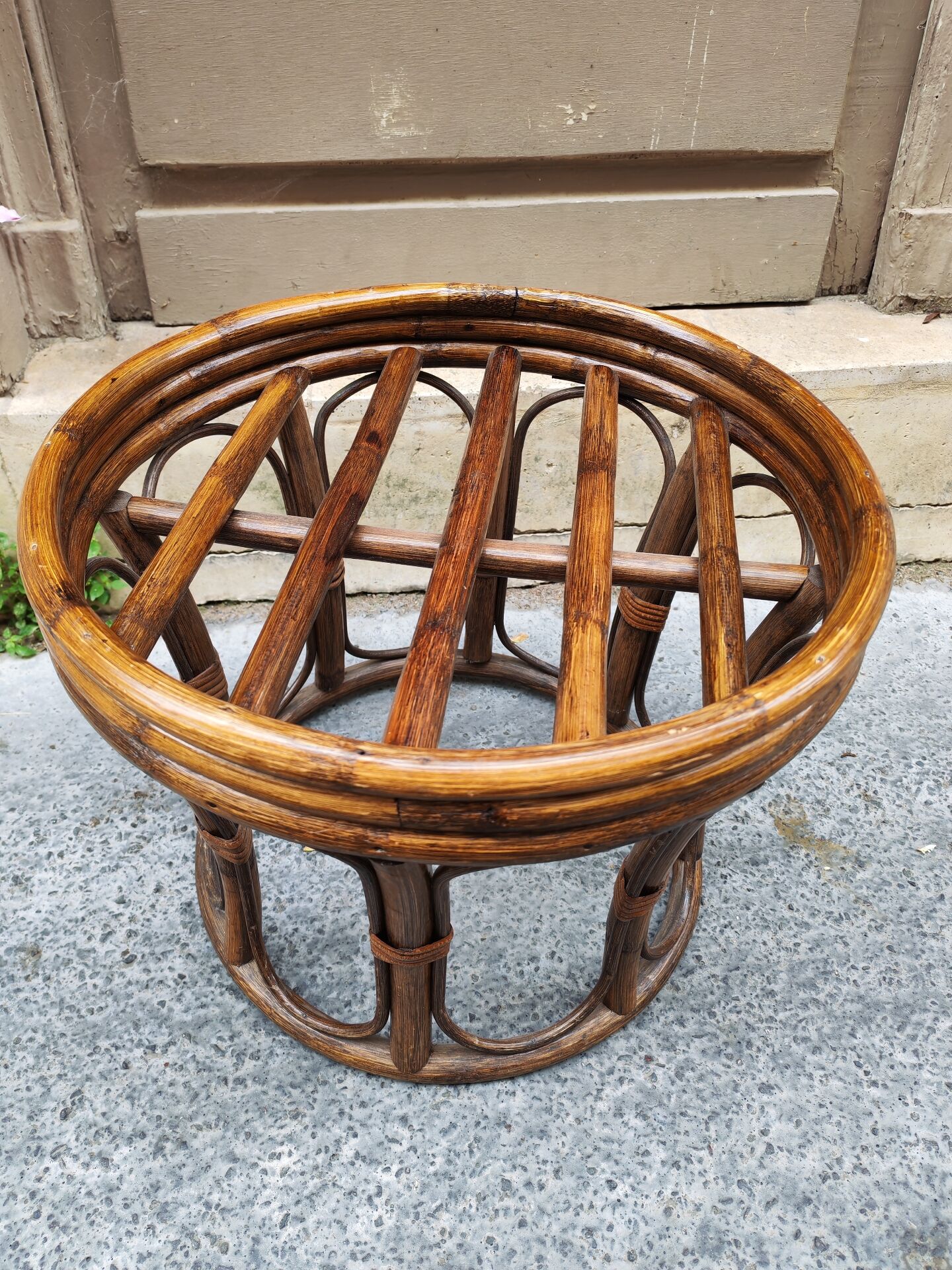 Vintage 1970s bamboo pouf stool