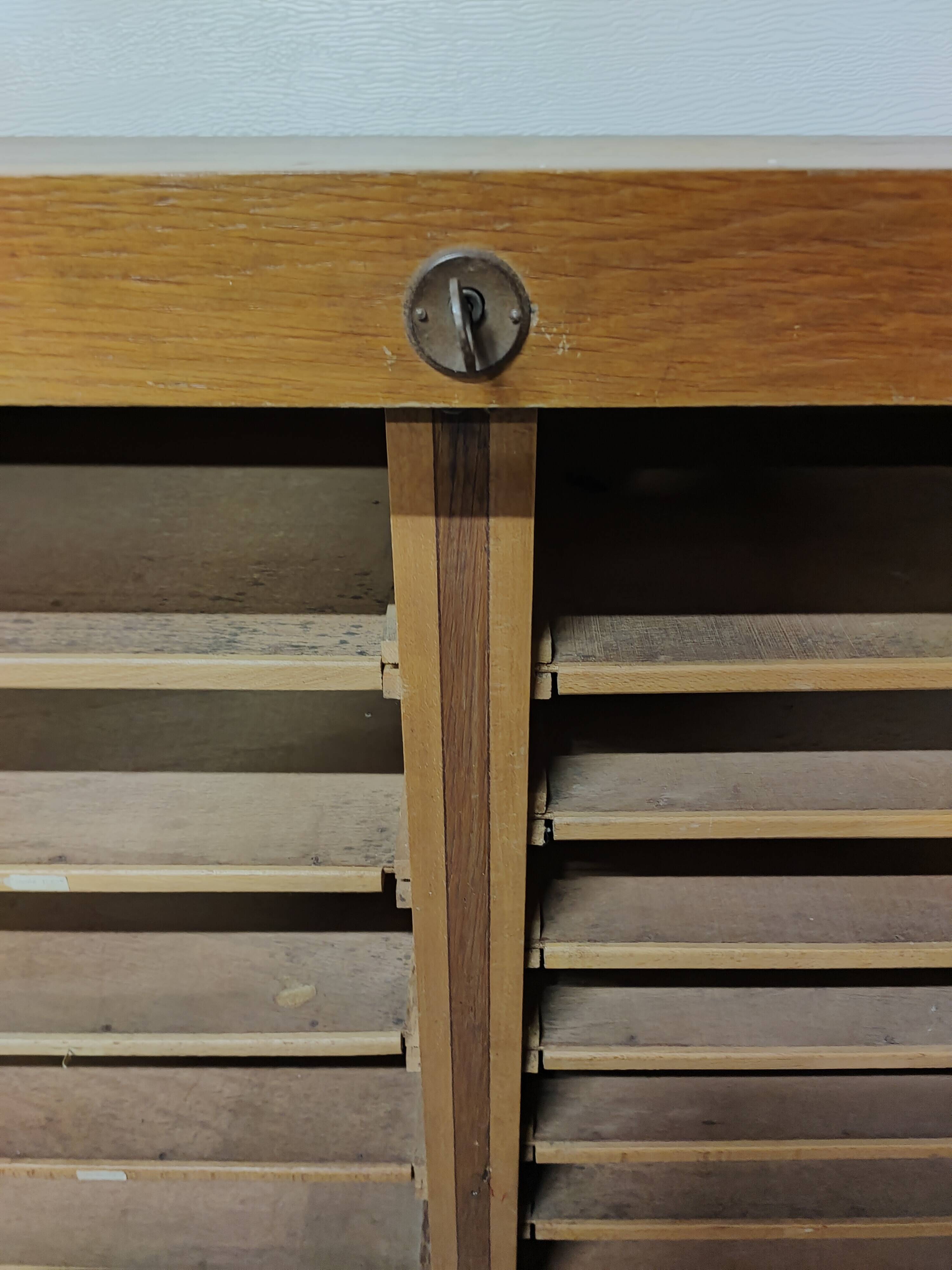 50s-60s double curtain filing cabinet in oak