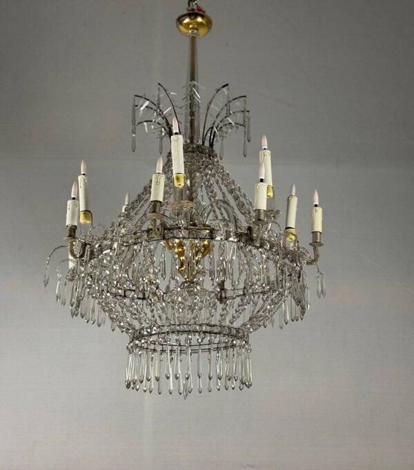 Lustre sac de perles en cristal taillé vers 1800