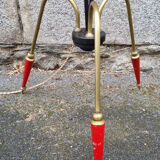 Tripod floor lamp design, steel, brass and opaline, vintage, 50s
