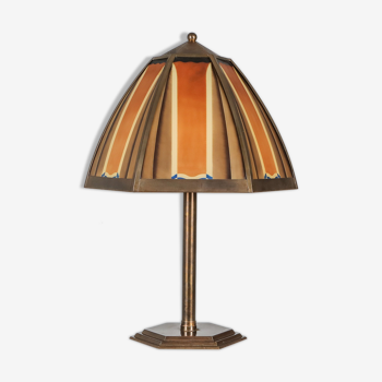 Bronze and coloured glass art deco lamp, Netherlands - 1920's