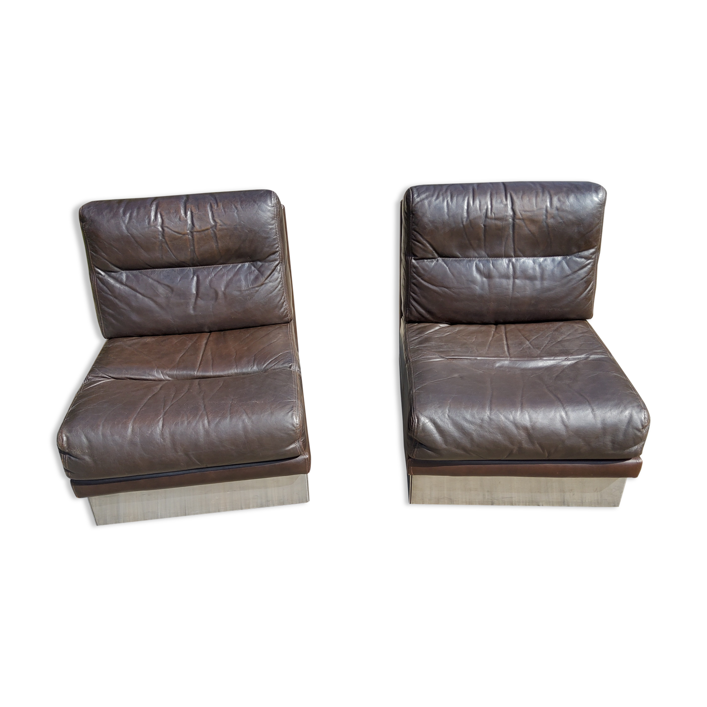Pair of leather armchairs Roche Bobois from the 70s