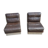 Pair of leather armchairs Roche Bobois from the 70s