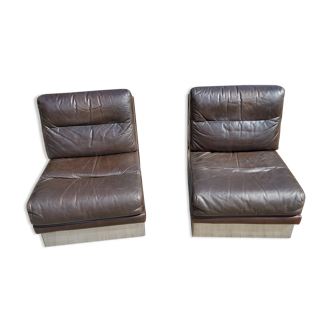 Pair of leather armchairs Roche Bobois from the 70s