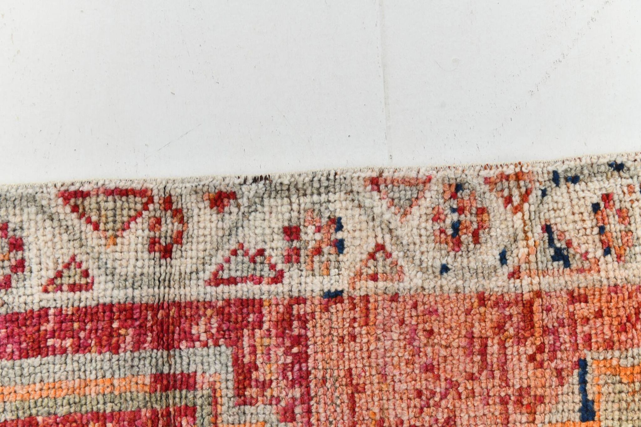 Red & Orange Geometric Pattern Vintage Runner Rug, 102x332Cm