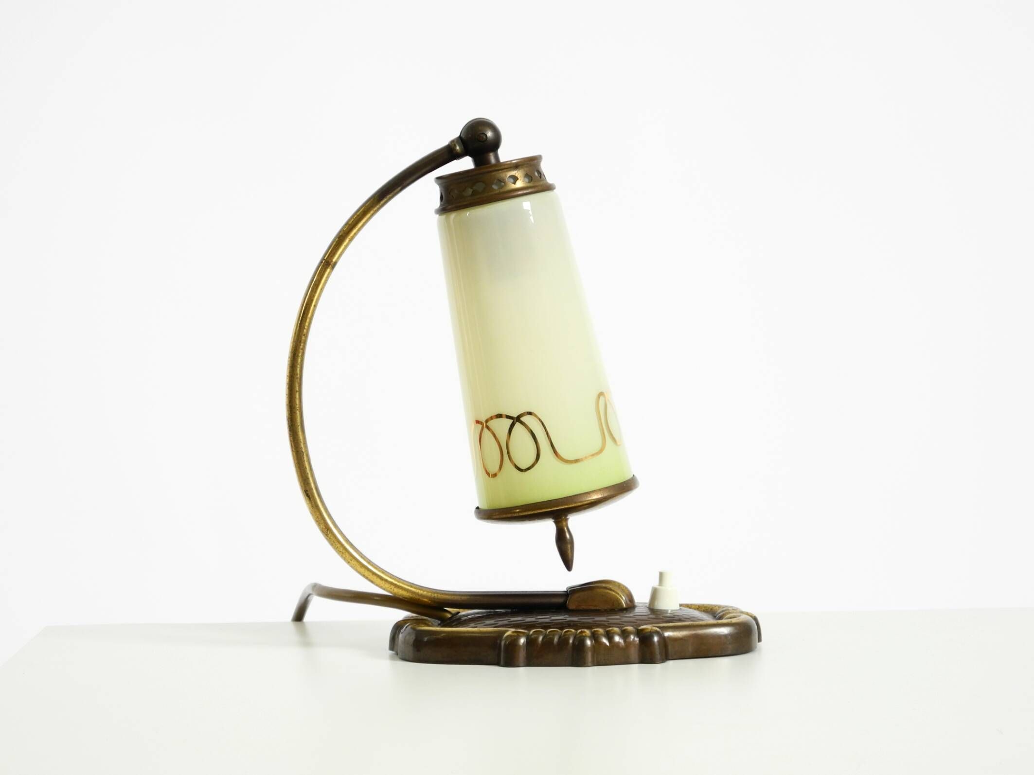 Beautiful, rare brass table lamp with glass shade | 1940s