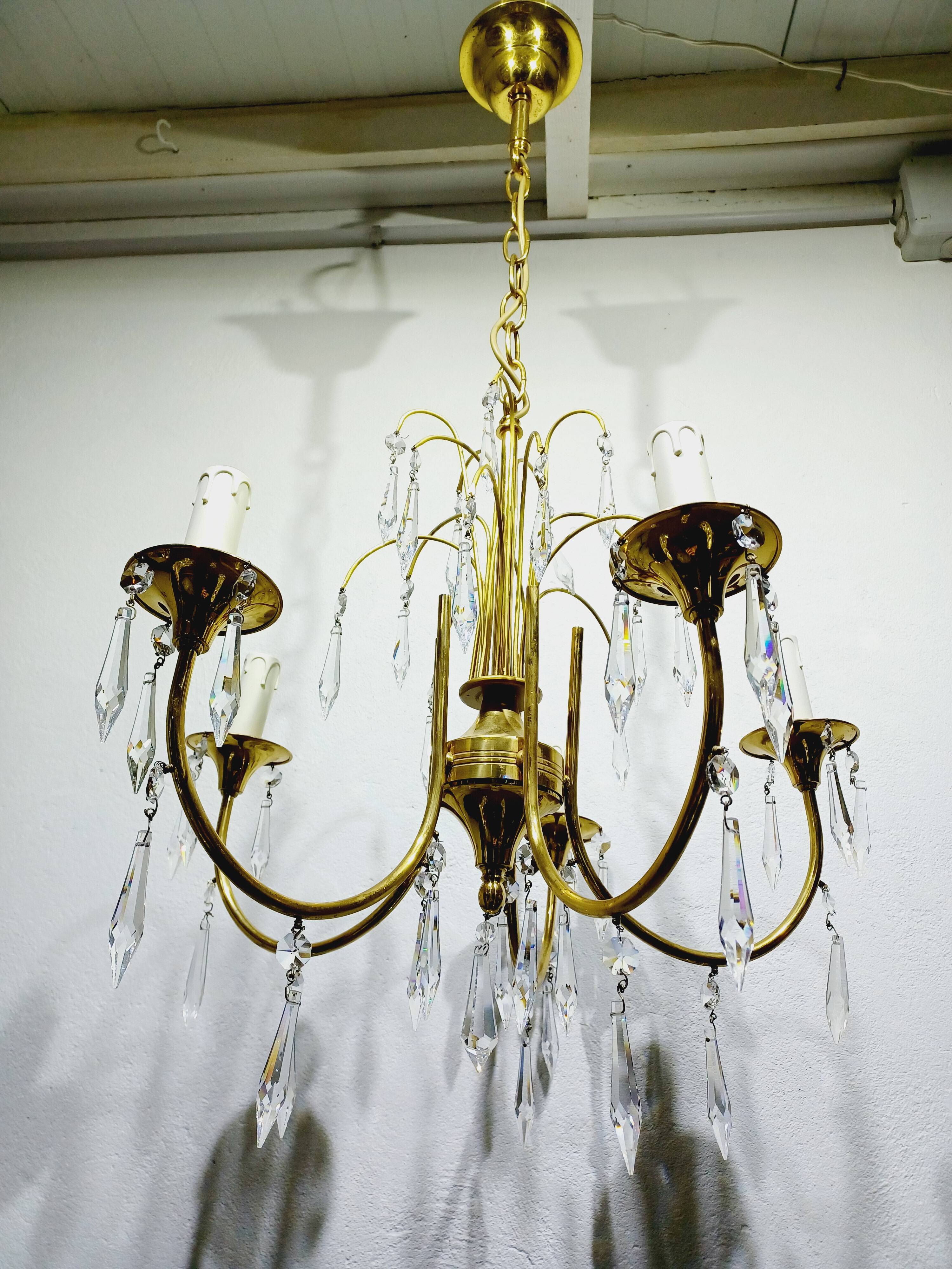 5-light brass and crystal chandelier