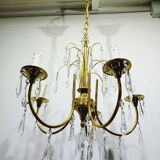 Lustre 5 lumières en laiton et cristal