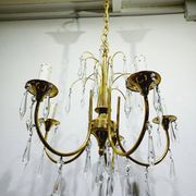 Lustre 5 lumières en laiton et cristal