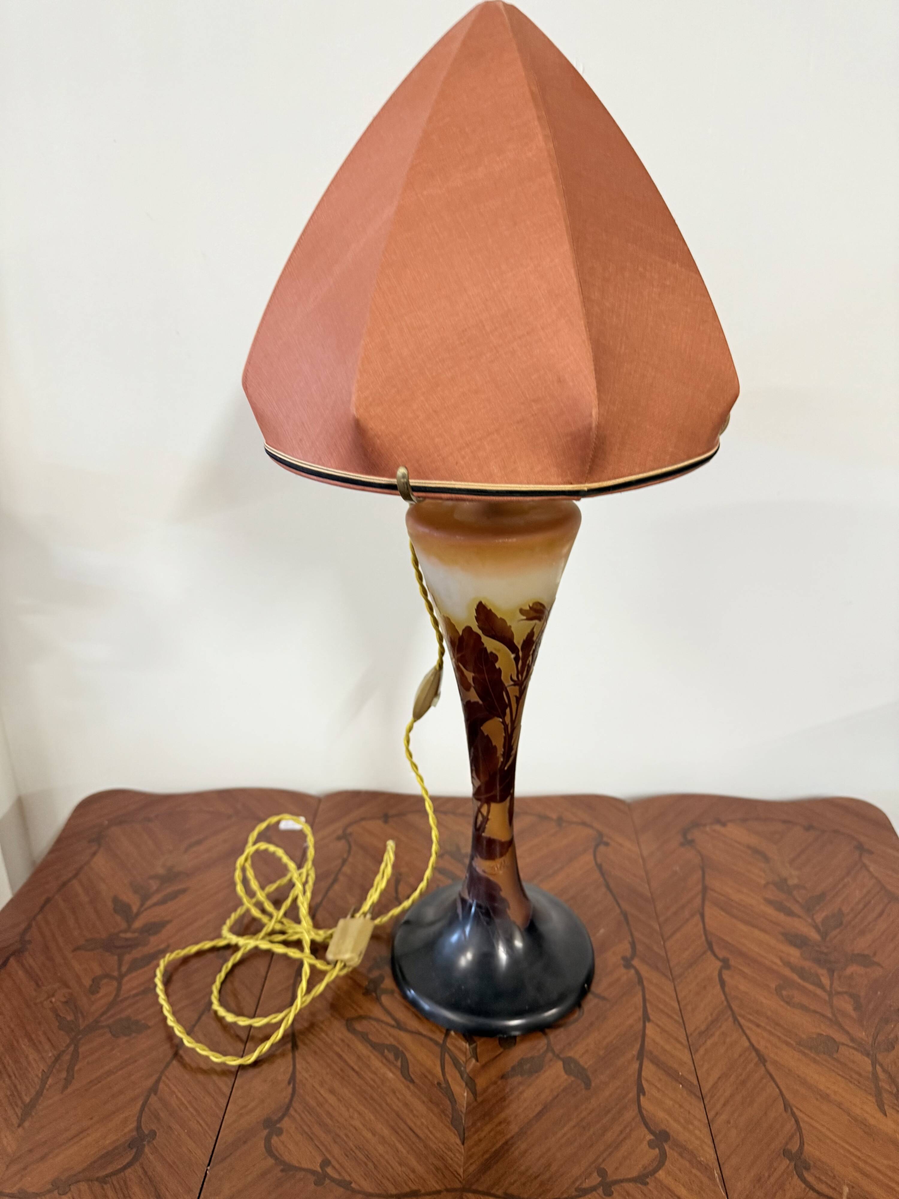 Art Nouveau mushroom lamp – Émile Gallé – Floral pansy decoration
