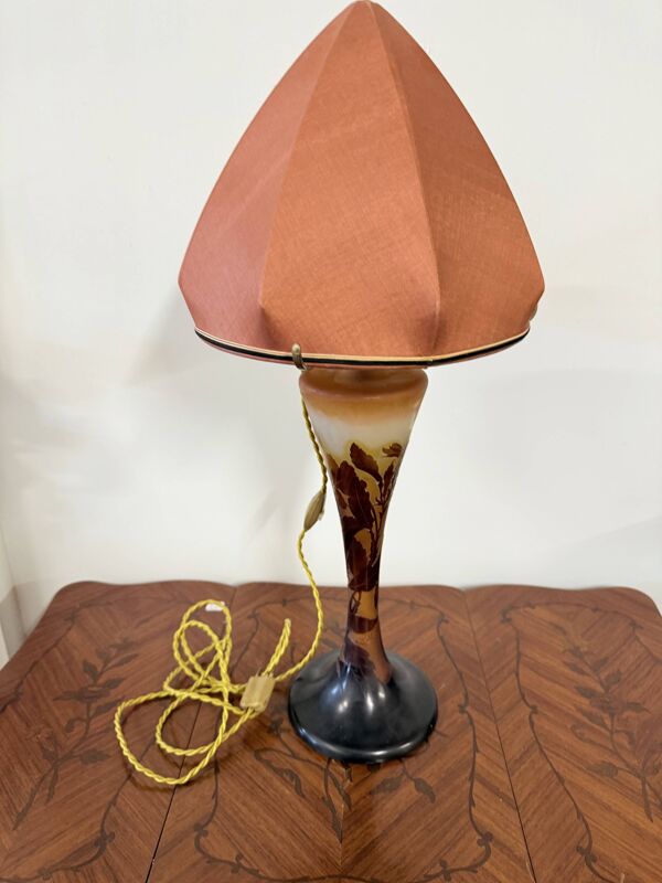 Lampe champignon Art Nouveau – Émile Gallé – Décor floral de pensée