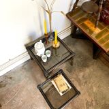 2 coffee tables, rattan sofa tips and smoked glass