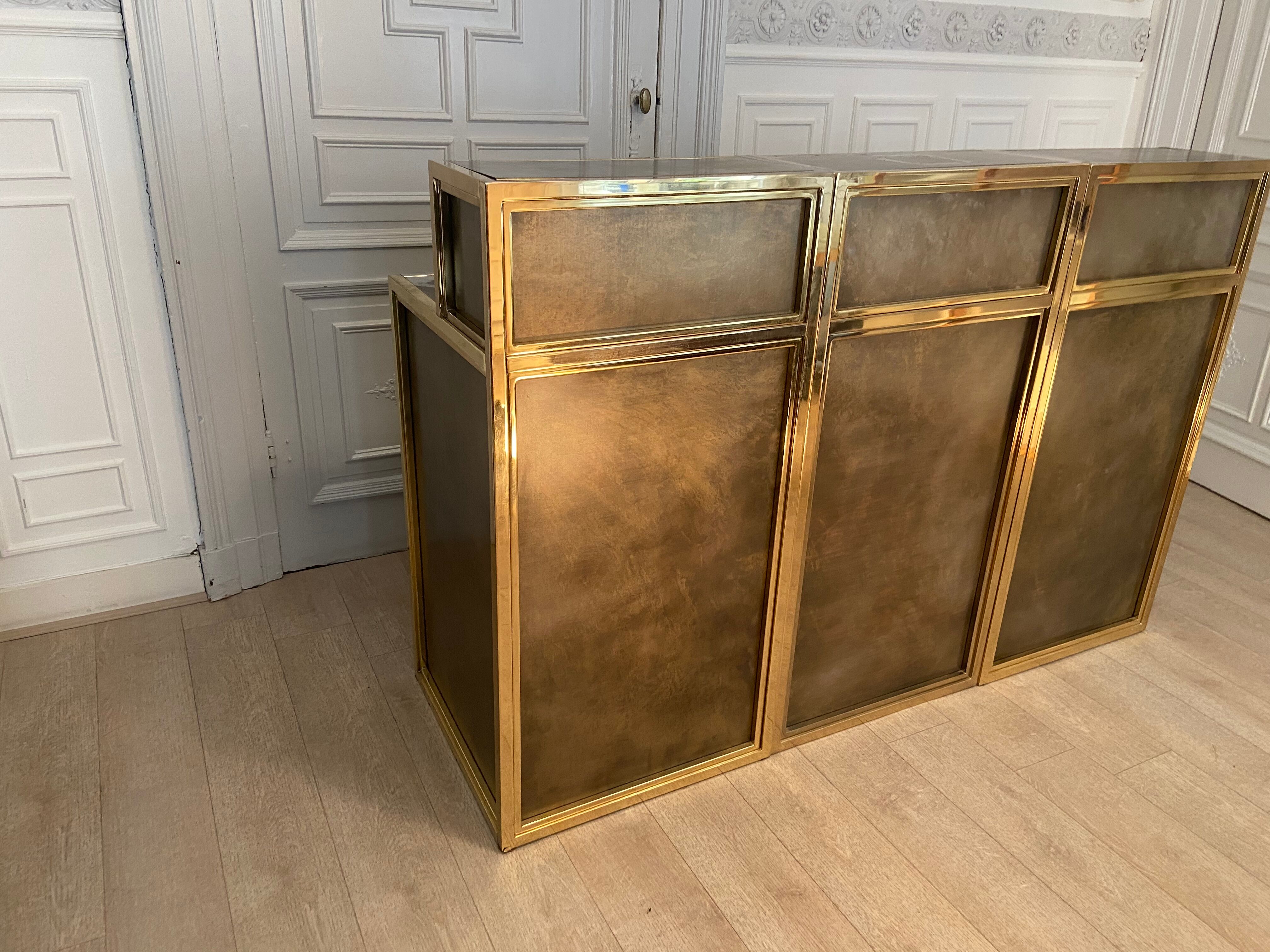 Copper and gilded metal bar in 3 modules, Belgo Chrom, 1970