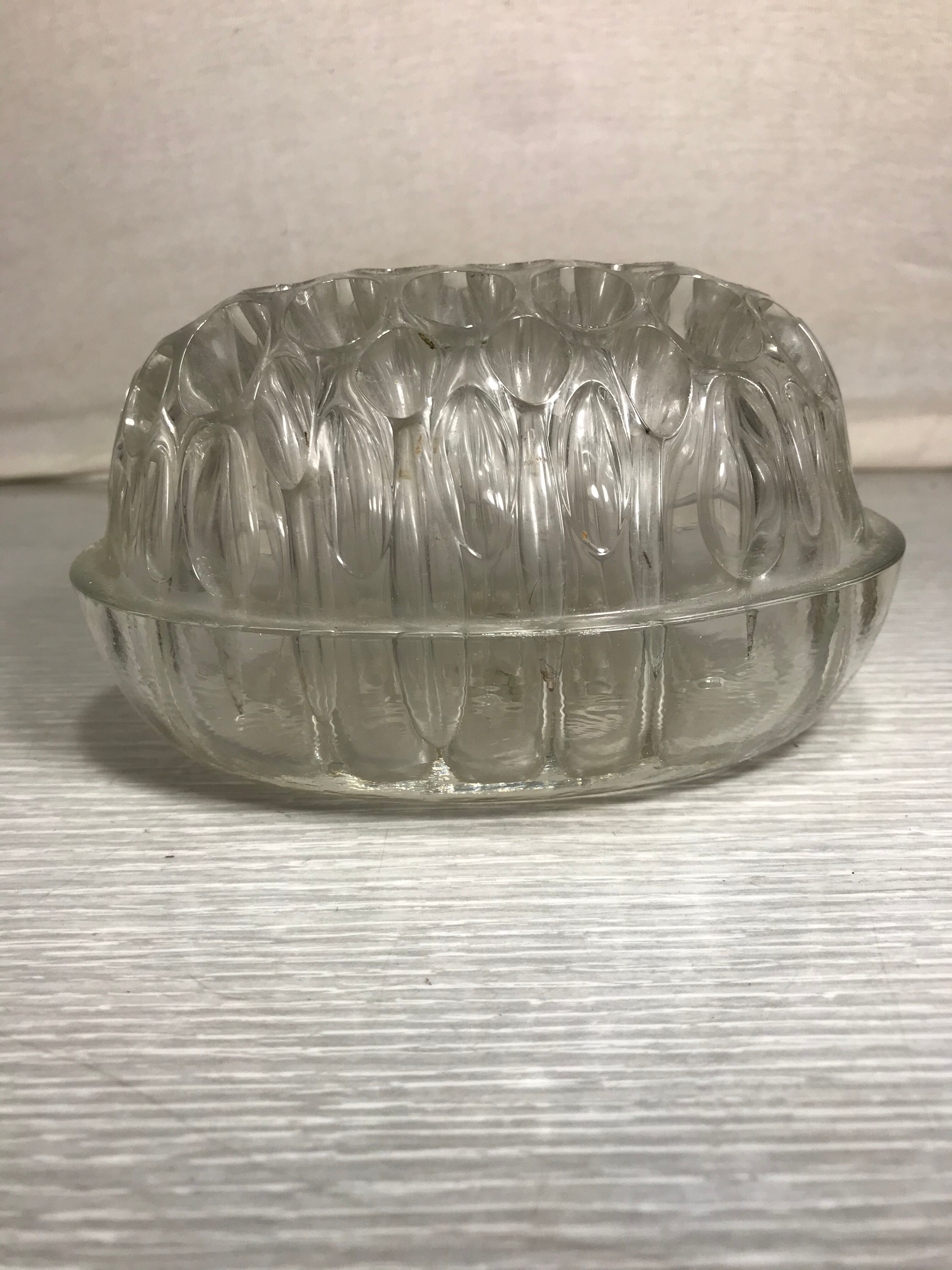 Pair Old Vase Pique Flowers VMC Glass Molded 70s Made In France Vintage