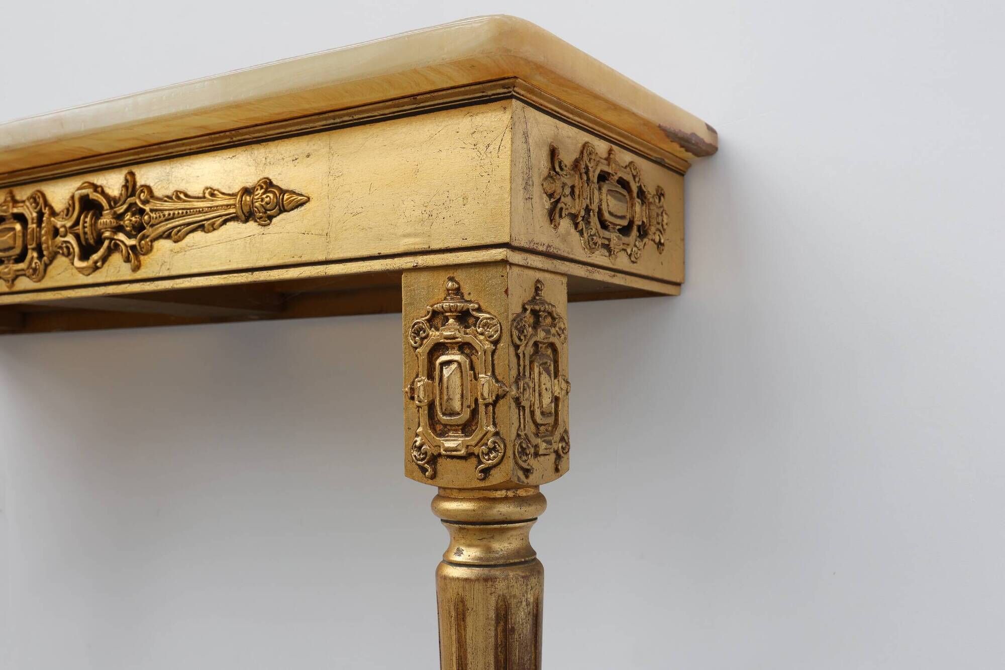 Louis XVI Style Gold-Toned Wall Console with Onyx Marble Top, Italy, 20th C