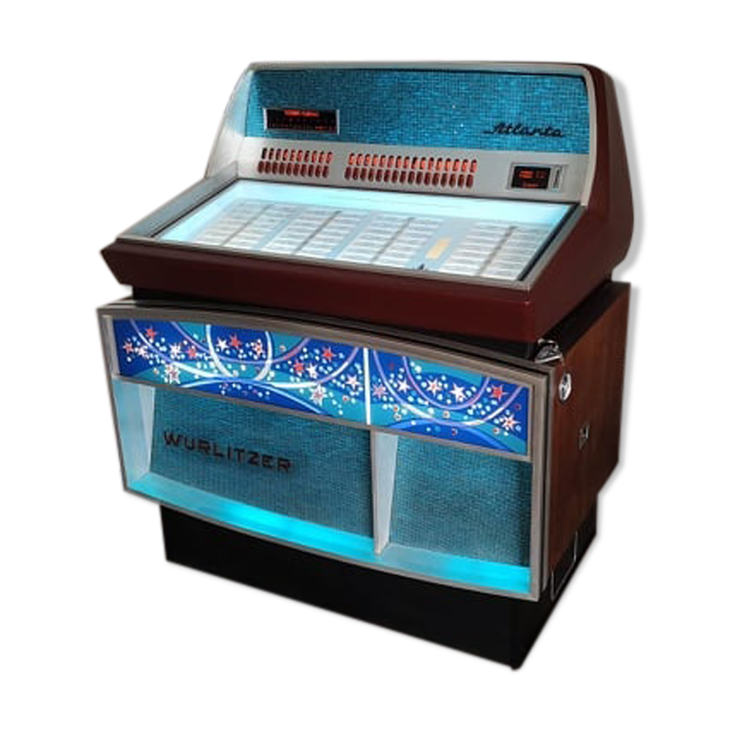 Jukebox wurlitzer model atlanta stereo of 1972 restored + compile+diamond and new belts