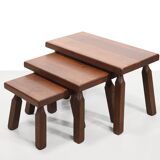 Set of three oak Brutalist nesting tables, 1970's