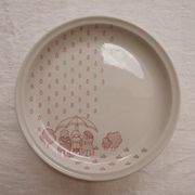 Set of 6 Sarreguemines plates, naïve décor, children in the rain
