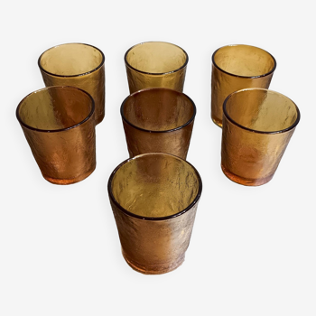 Set of 7 vintage amber frosted glasses