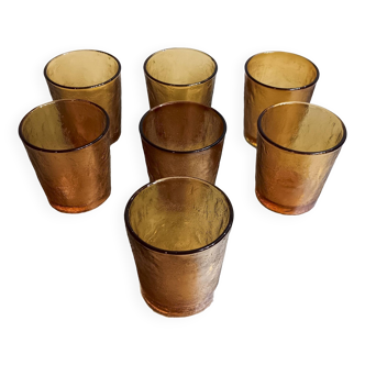 Lot de 7 verres givrés vintage ambrés