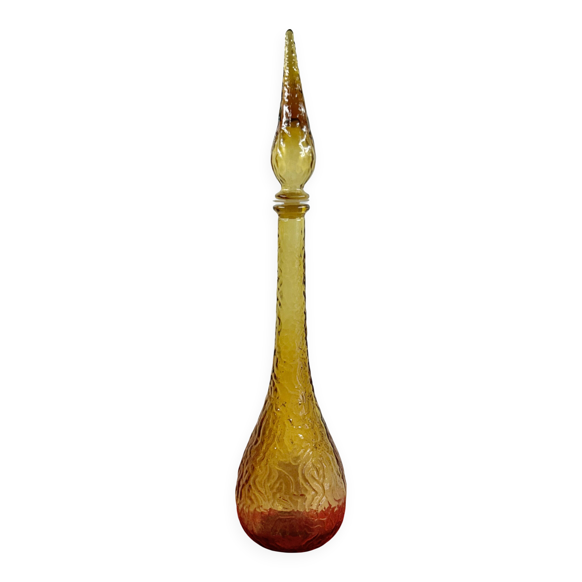 Large cathedral glass bottle circa 1970, probably Italy? 56 cm
