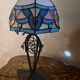 antique wrought iron lamp, 1900 to 1930 with stained glass lampshade soldered with lead